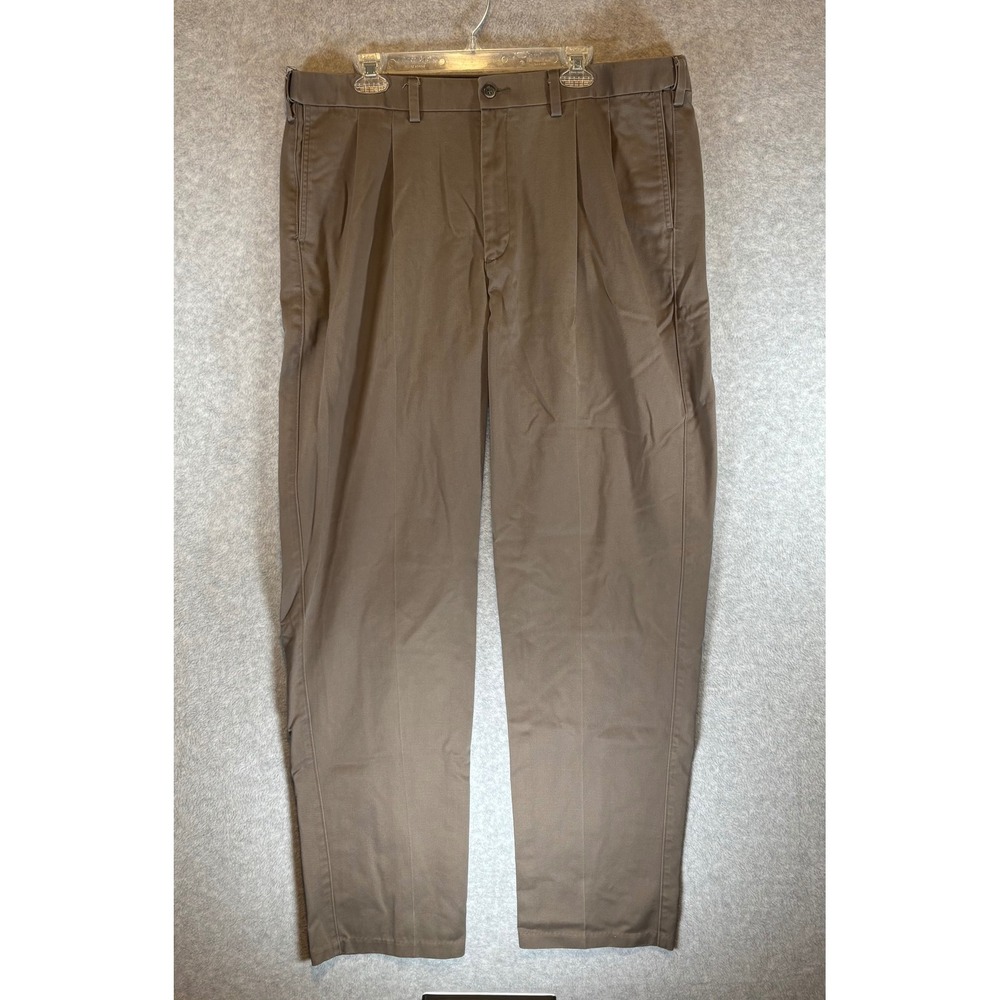 Savane Dress Pants Mens 40x36 Brown Excellent Pleated Cotton Chinos‎ Shale
